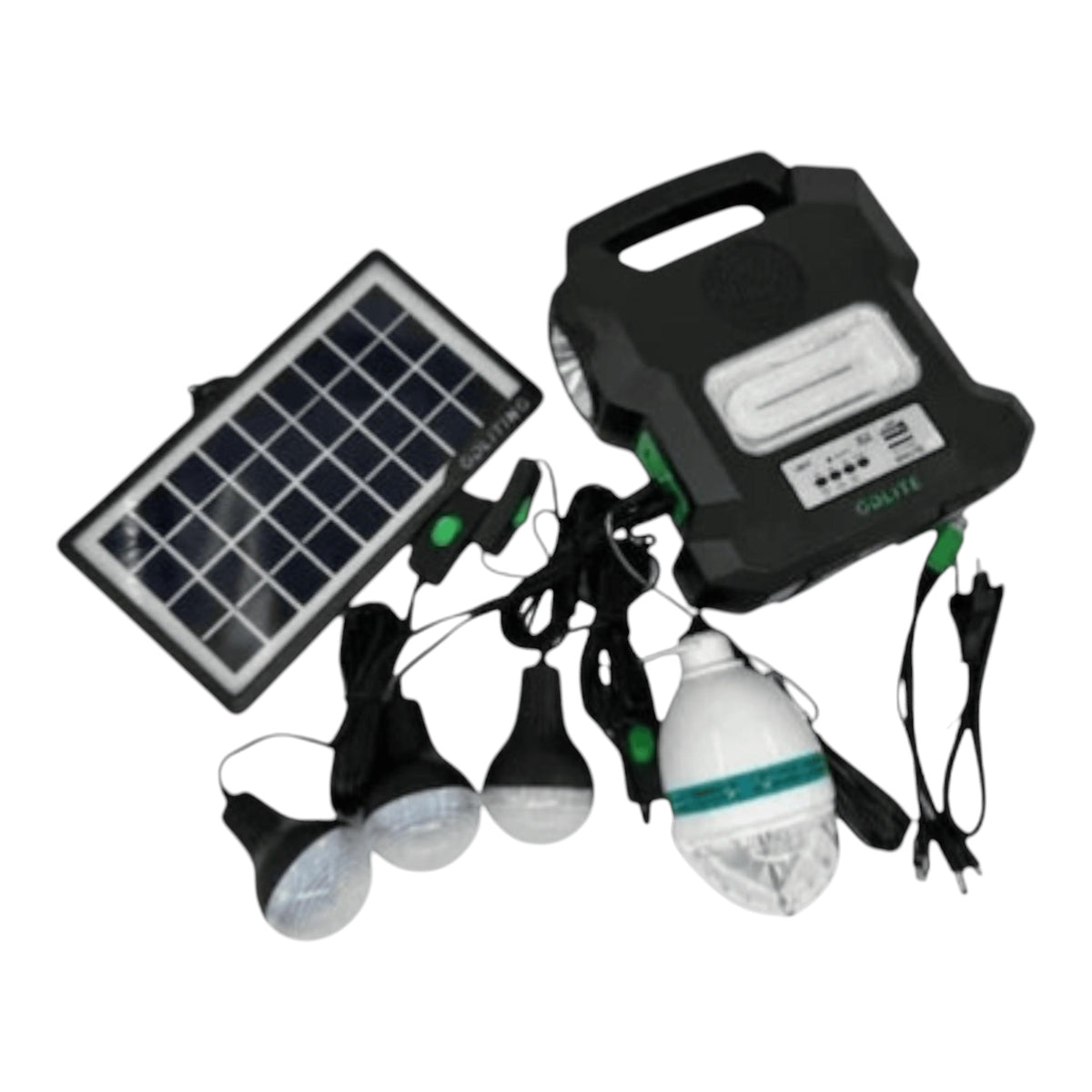 Kit Solar Portabil GDLITE GD-1000A, Panou Solar, USB, Bluetooth, Radio FM, MP3, Lanterna LED, 4 Becuri Incluse, Alimentare 220V