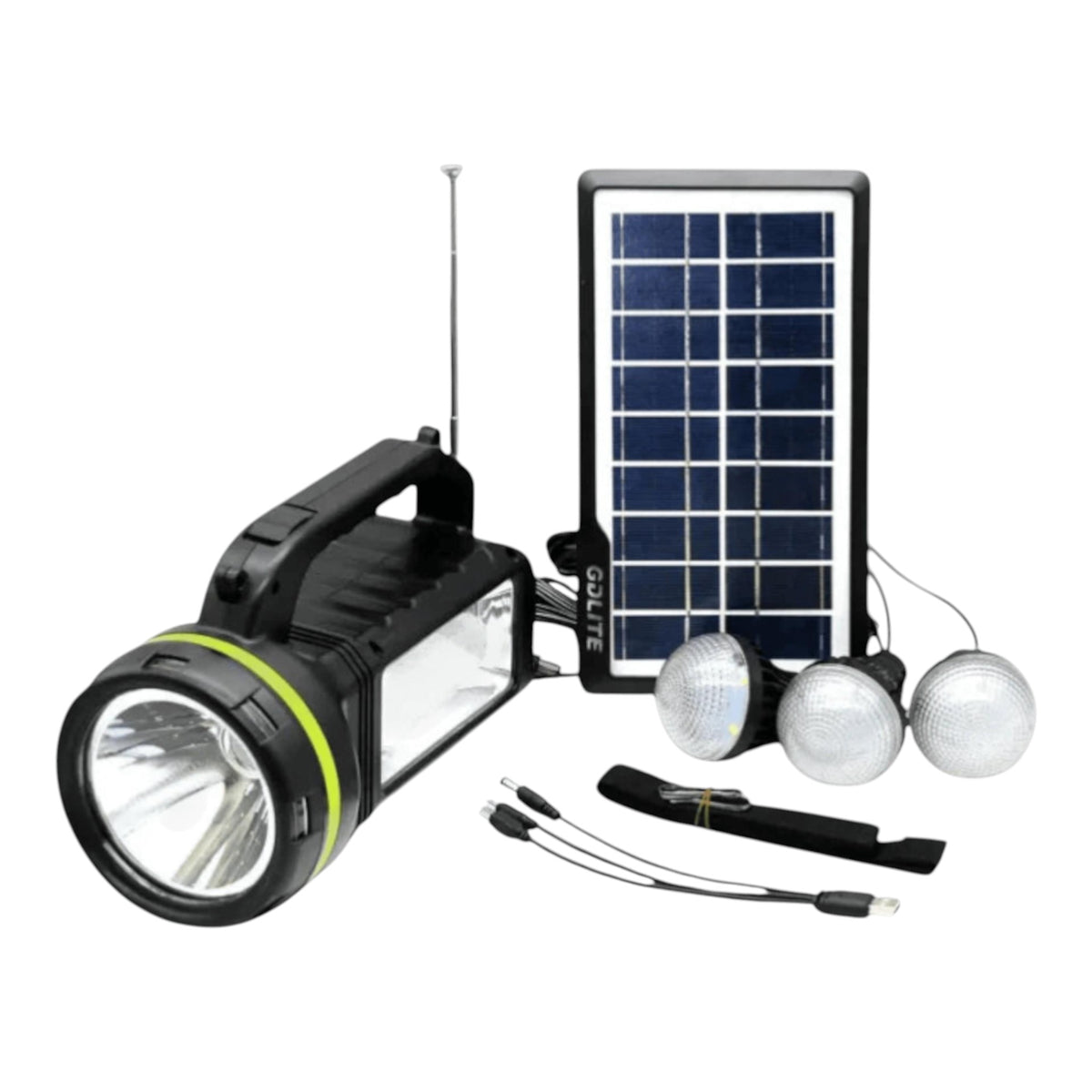 Kit solar portabil GD-2000A, Panou Solar, USB, Bluetooth, Radio FM, 3 Becuri, Incarcator telefon