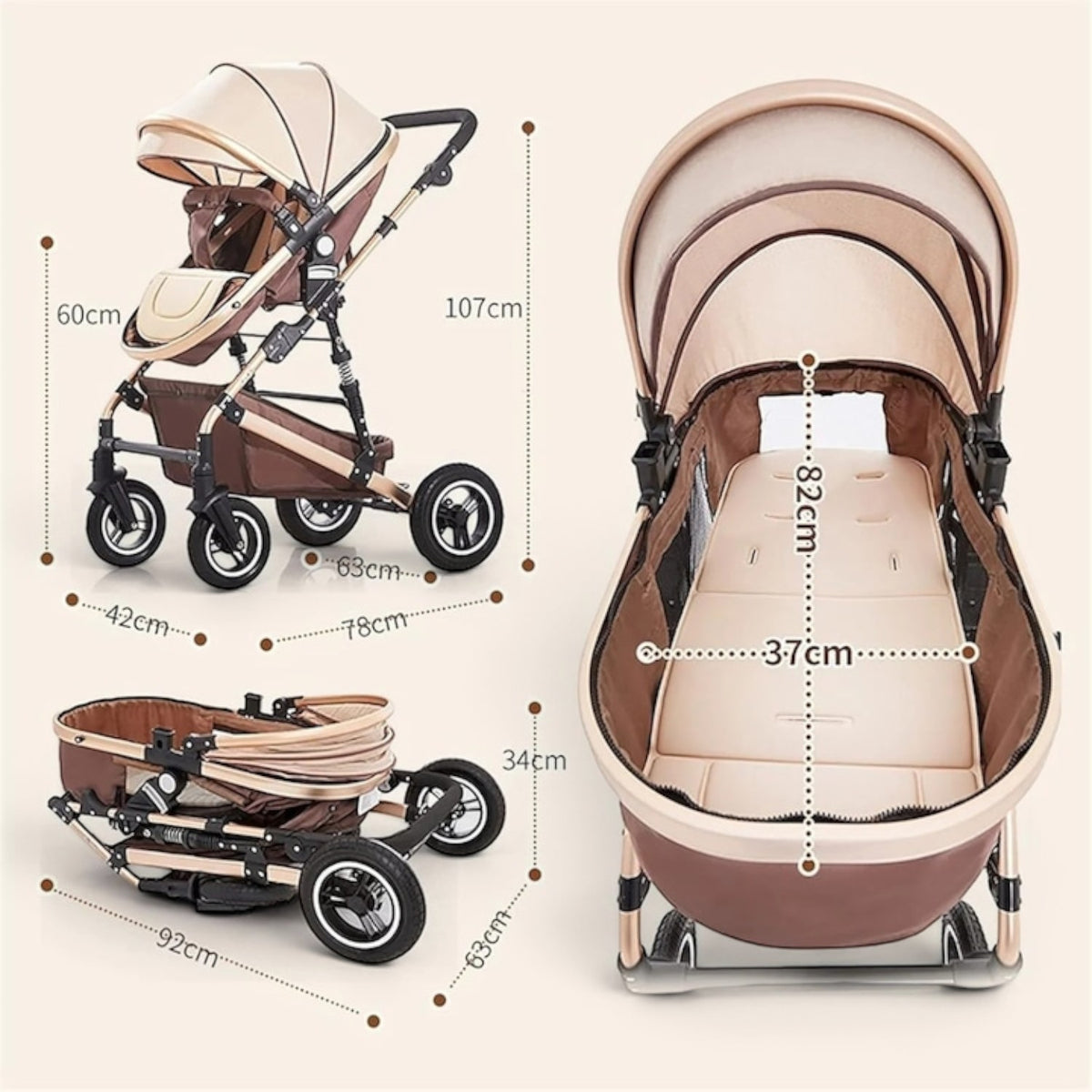 Carucior 3 in 1 Multifunctional, cu suspensii, Pliabil, Landou, Scaun Auto si Carucior Sport, 0-36 luni, 25 kg, roti cauciuc, cos depozitare