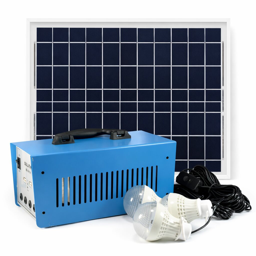 Sistem Fotovoltaic GD-8018 12V/12Ah 100W, Panou solar 18V/20W, 3 Becuri, USB, Alimentare 220V