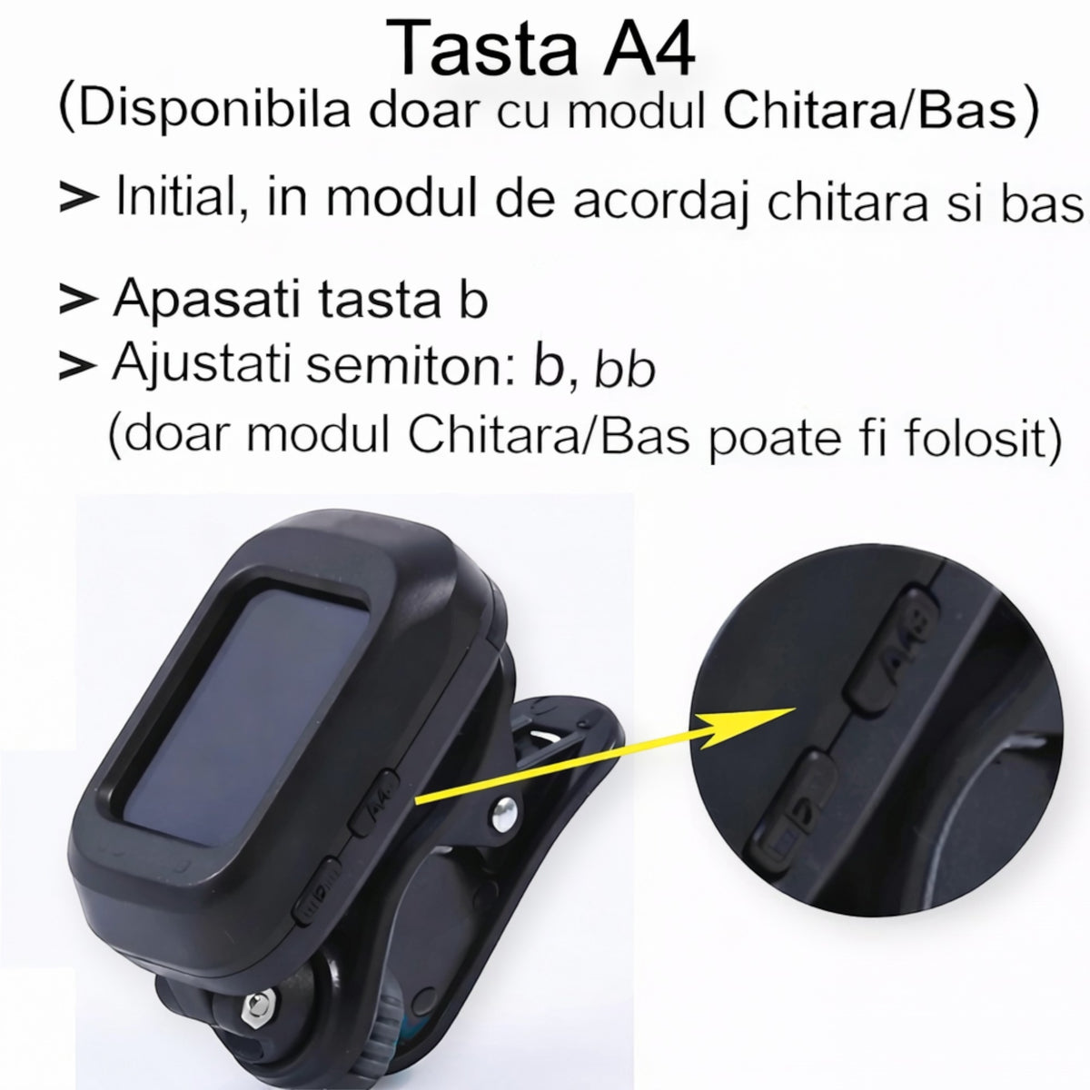 Acordor cromatic cu clema, ecran LCD, 430-450 Hz, pentru chitara, vioara, ukulele, bass