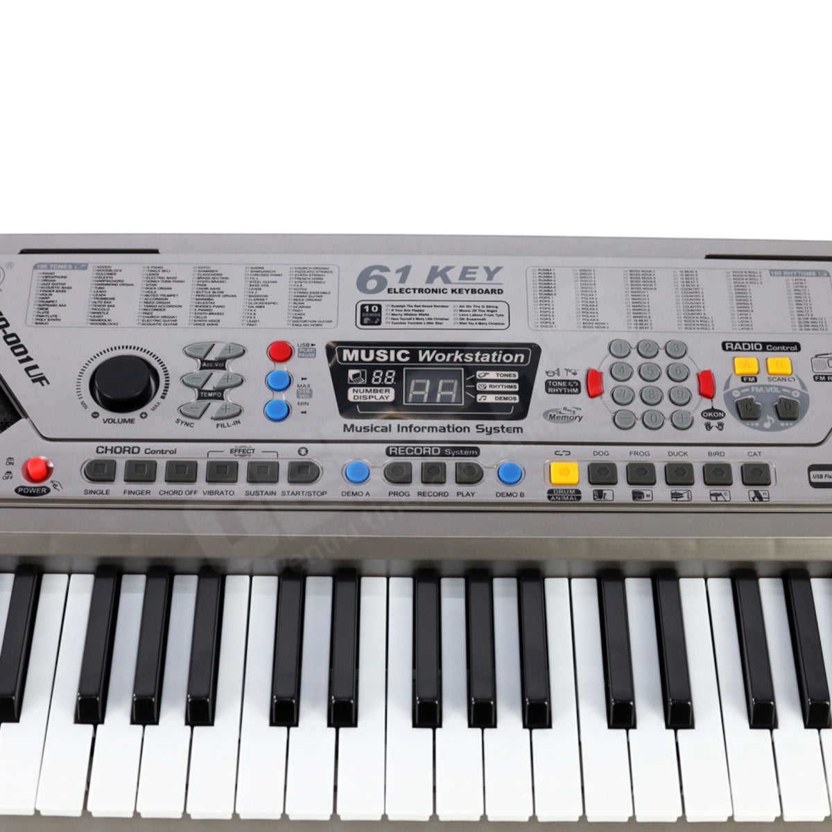 Orga electronica MQ-001UF, 61 clape, 100 ritmuri, 100 tonuri, 10 melodii demo, USB, Radio FM, MP3, Afisaj LCD, microfon inclus