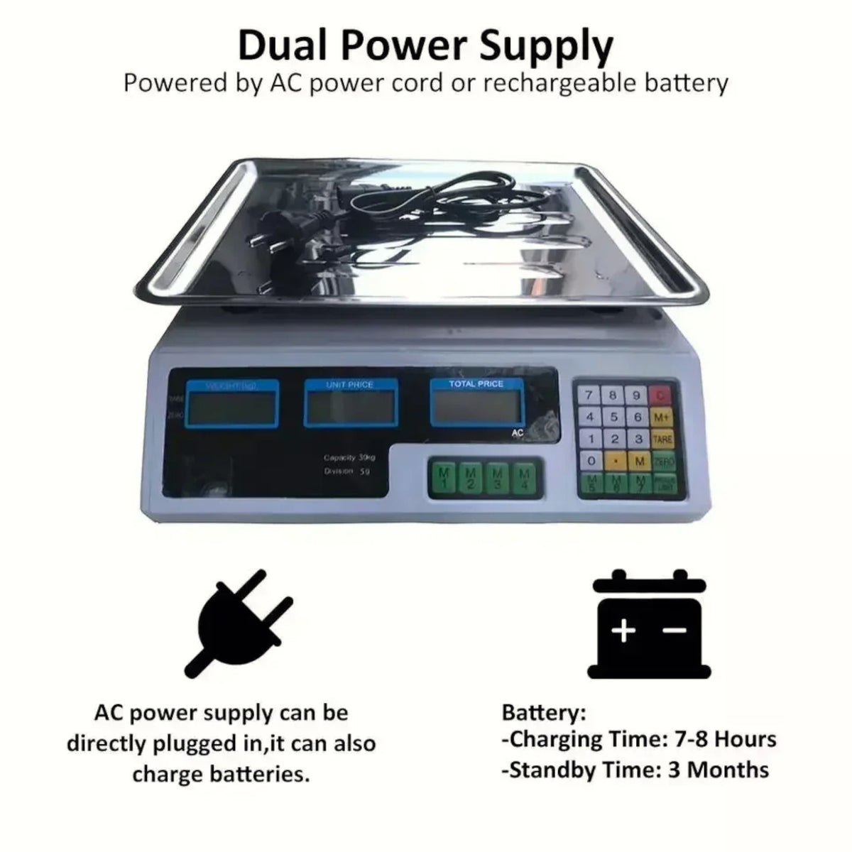 Cantar electronic 40 kg, digital, acumulator inclus, afisaj dublu, functii multiple