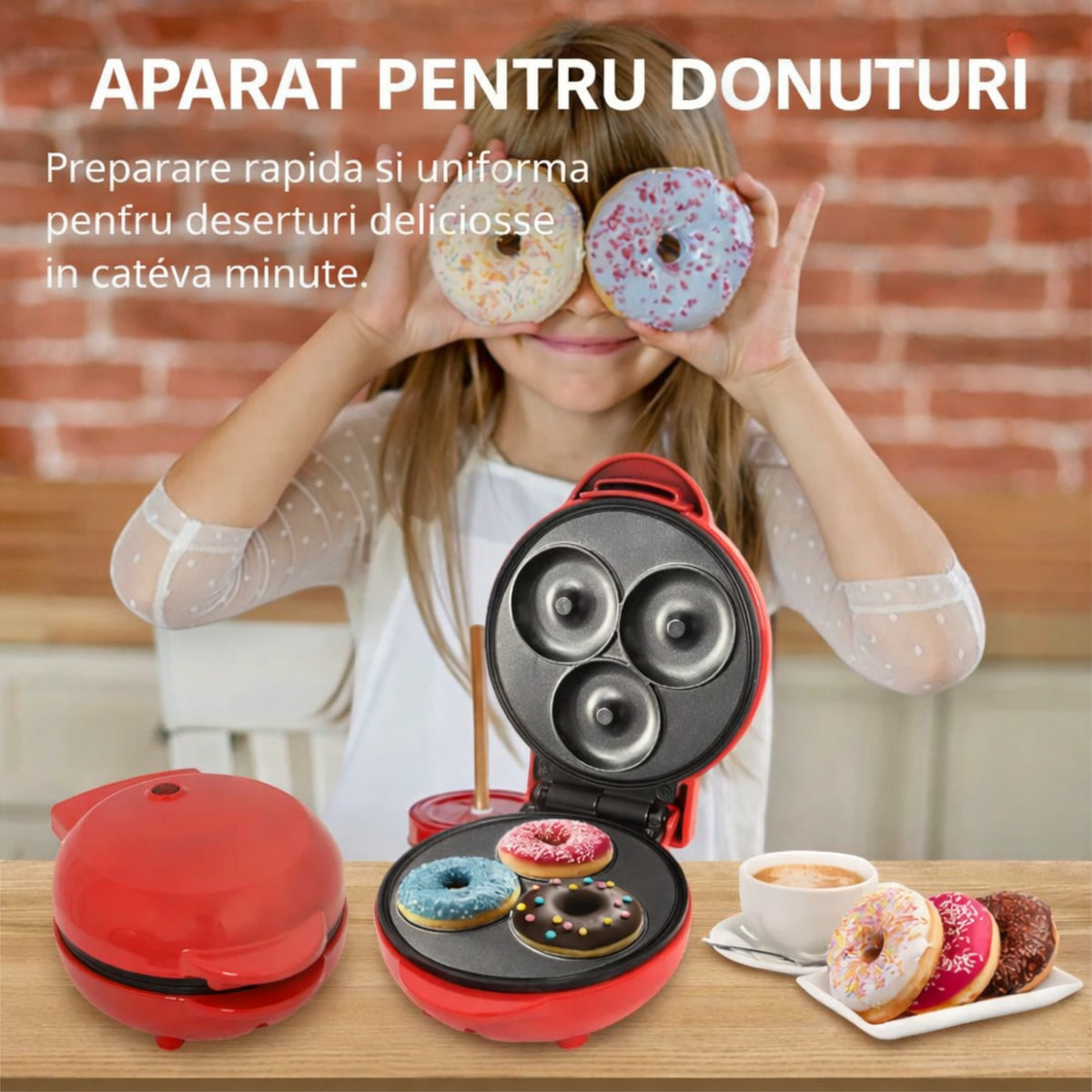 Aparat electric pentru 3 gogosi, placi antiaderente, indicator LED, protectie supraincalzire