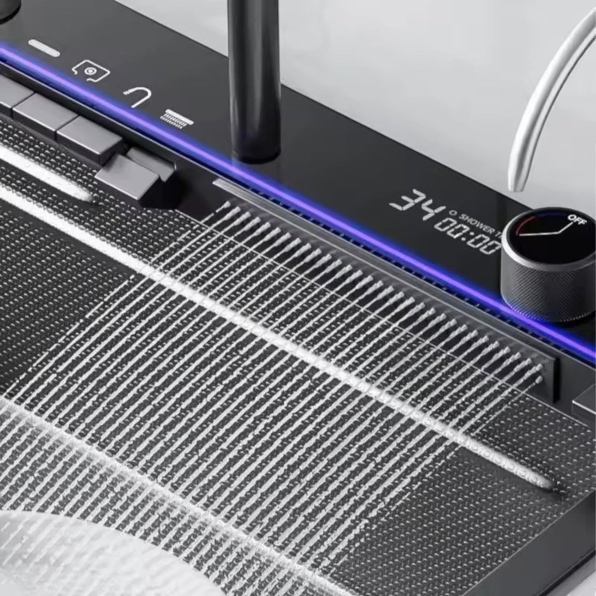 Consola multifunctionala pentru chiuveta, Afisaj digital, LED, 2 cascade, Clatitor pahare si robinet pentru apa filtrata, 750 mm, negru grafit