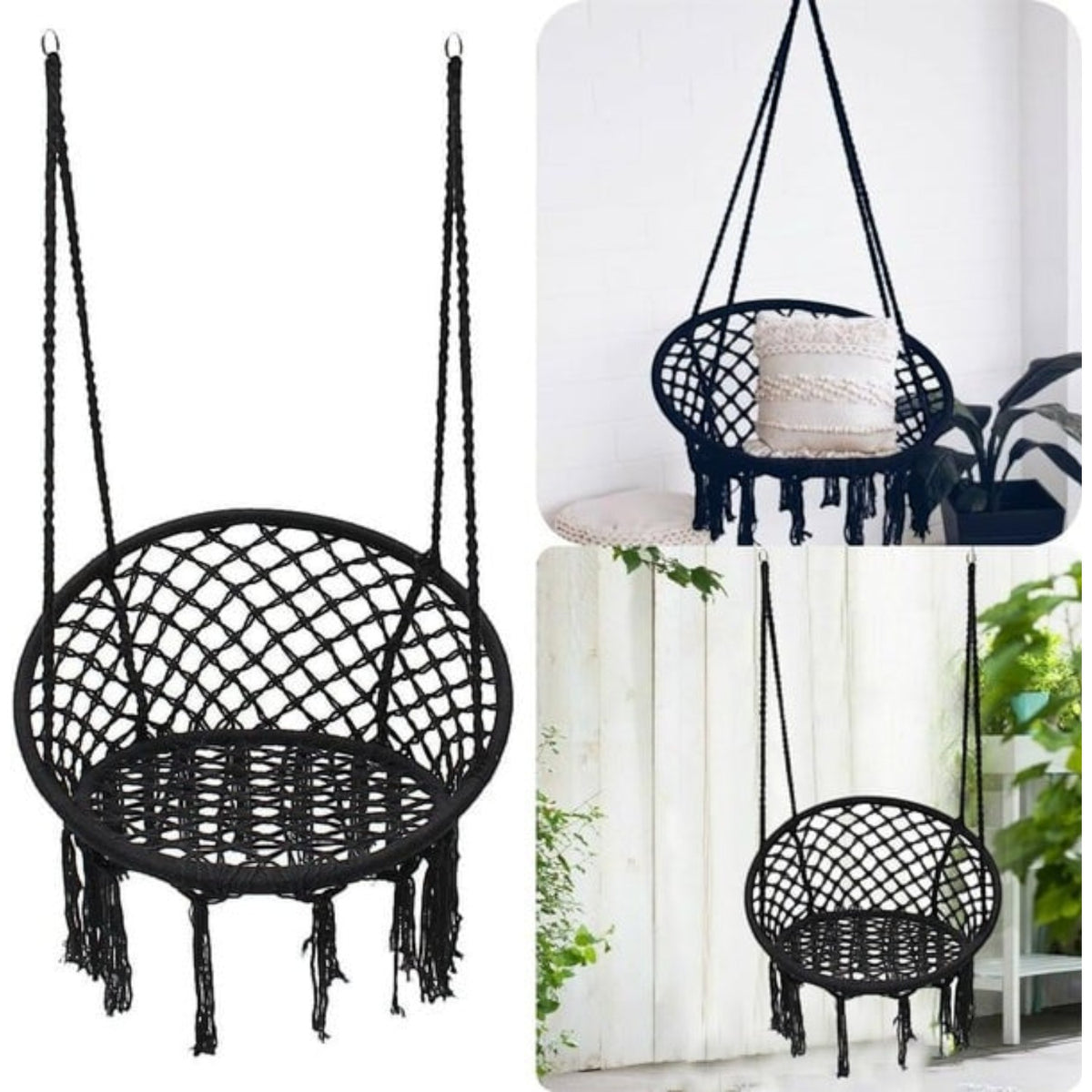 Leagan/balansoar suspendat tip scaun/hamac, diametru 80 cm, sarcina maxima 120kg, cadru metalic, pentru casa, gradina si veranda