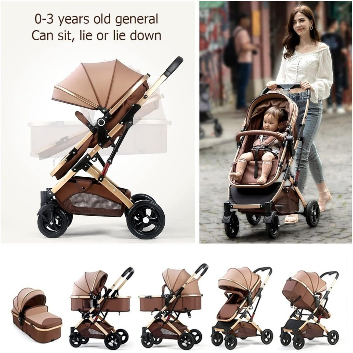 Carucior 2 in 1 pliabil, landou-sport, cu suspensii, 0-36 luni, 25 kg, roti cauciuc, cos depozitare