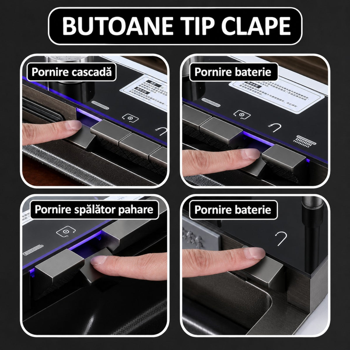 Chiuveta multifunctionala cu 2 cascade, afisaj digital, accesorii incluse, 750x460 mm, negru grafit