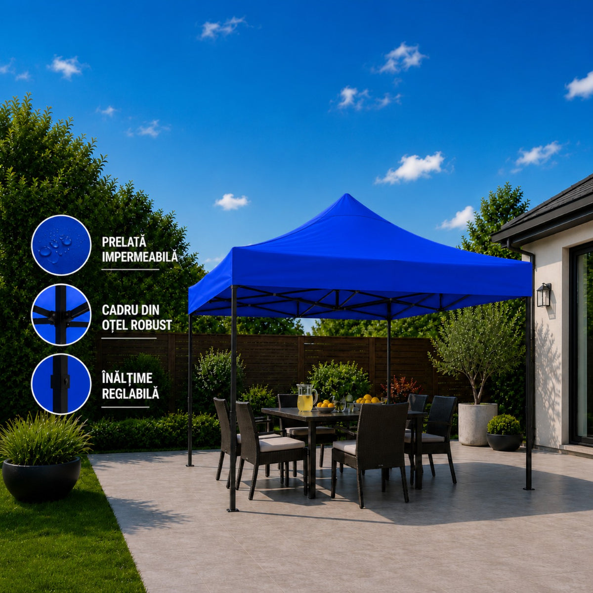 Cort pavilion 3x3m pliabil, cadru metalic, panza impermeabila