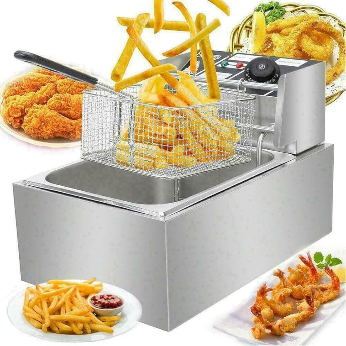Friteuza electrica din inox 2500W, 6 litri, cos detasabil, termostat reglabil