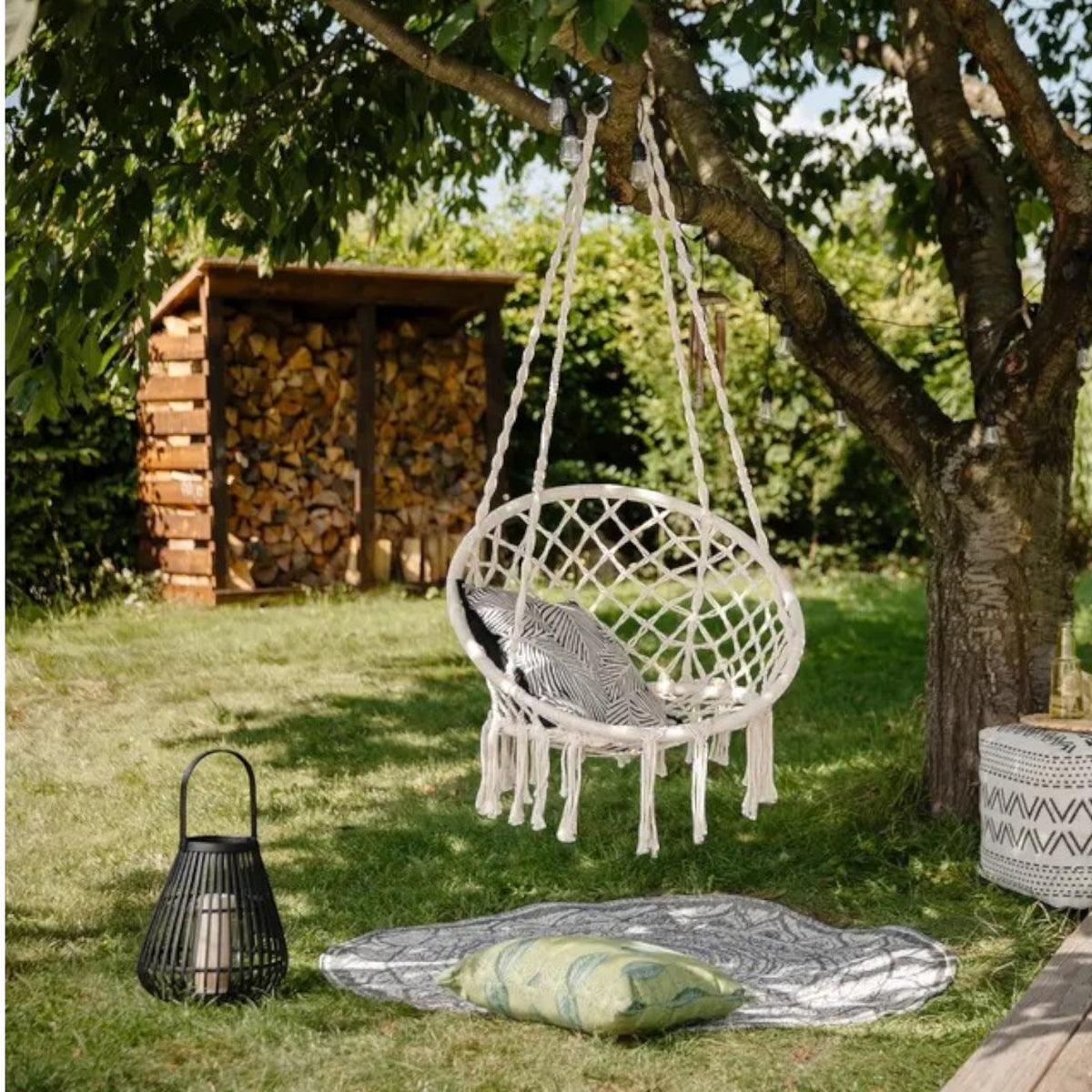 Leagan/balansoar suspendat tip scaun/hamac, diametru 80 cm, sarcina maxima 120kg, cadru metalic, pentru casa, gradina si veranda