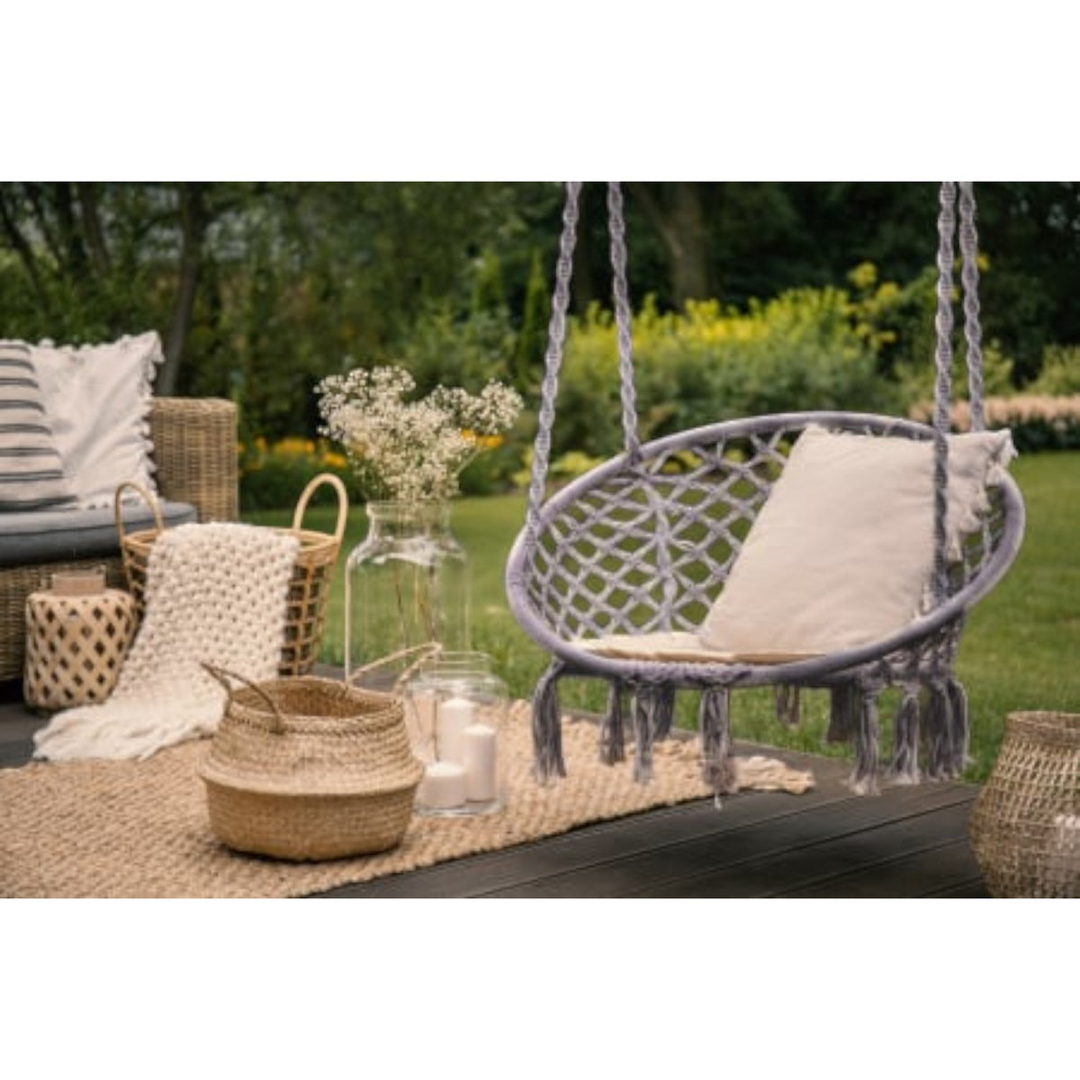Leagan/balansoar suspendat tip scaun/hamac, diametru 80 cm, sarcina maxima 120kg, cadru metalic, pentru casa, gradina si veranda