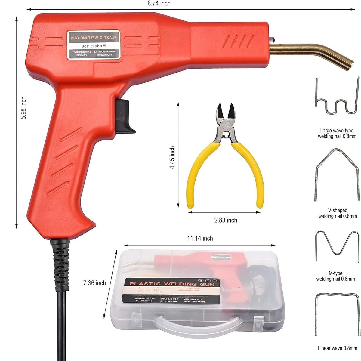 Set pistol pentru lipit plastic, sudat plastic, repararea fisurilor, 50W, 200 capse, cutie inclusa