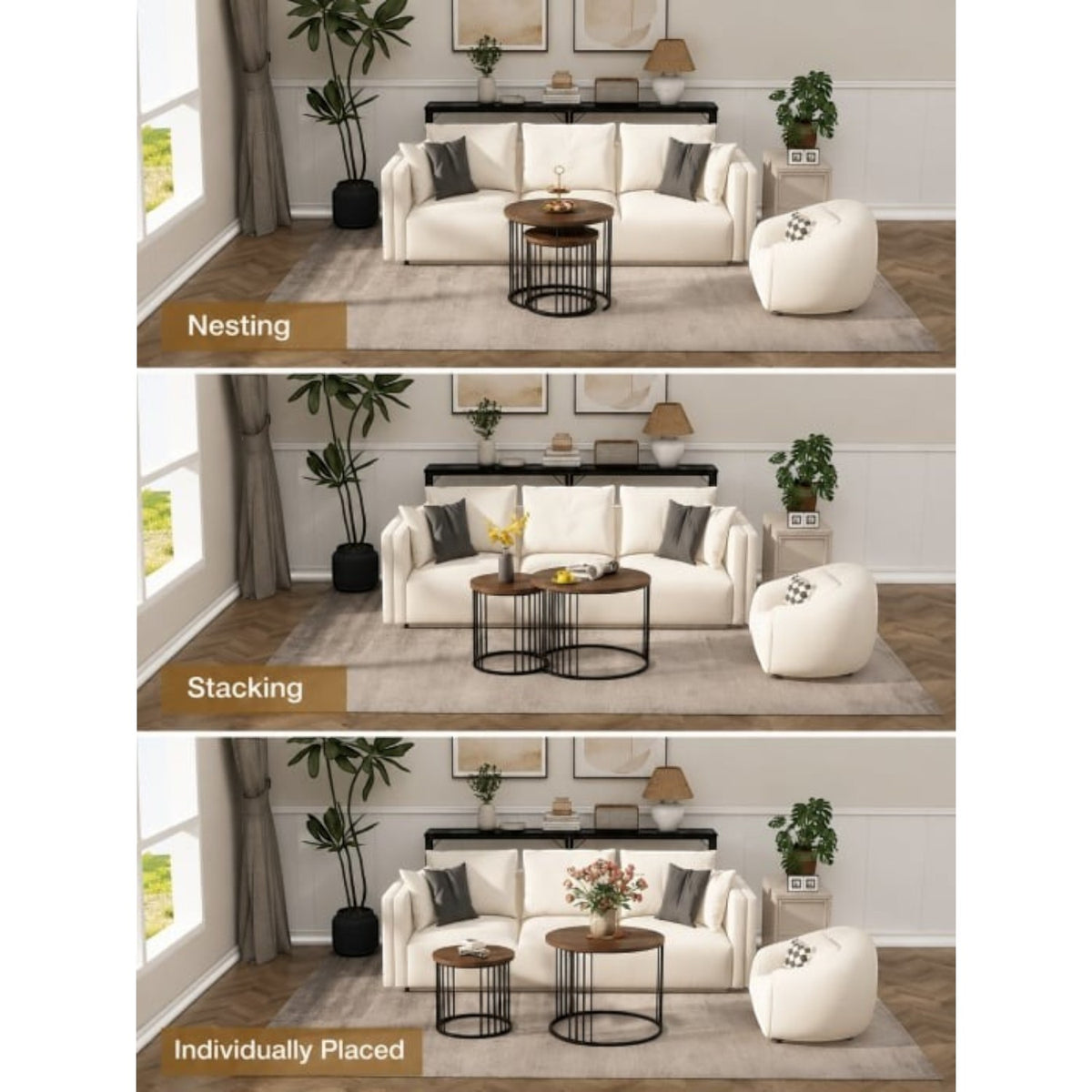 Set de 2 masute de cafea tip "Nesting", design rotund, masute laterale moderne pentru dormitor si sufragerie