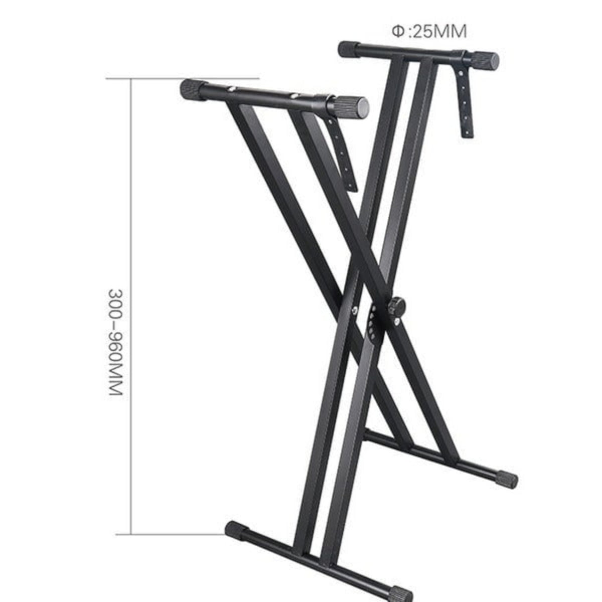 Stativ orga dublu forma X reglabil, 65-100 cm, sarcina maxima 60 kg, antialunecare, 5 trepte, negru