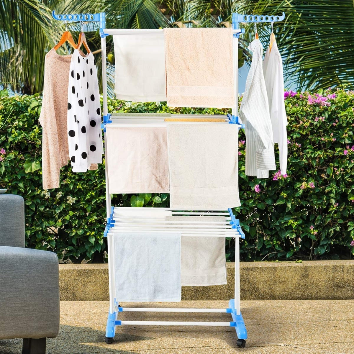 Uscator vertical, mobil si pliabil pentru rufe cu suport umerase, inaltime 173cm, 3 etaje