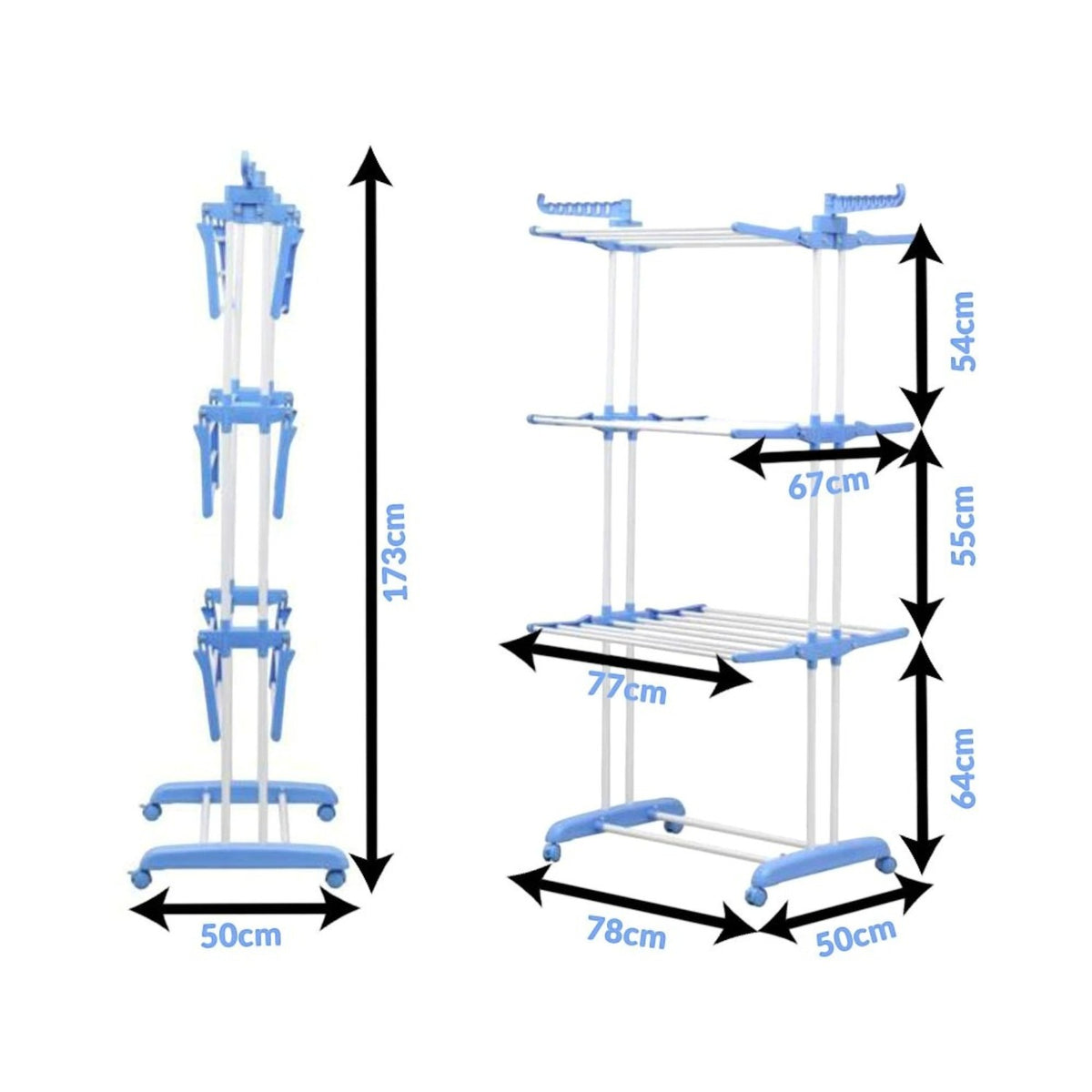 Uscator vertical, mobil si pliabil pentru rufe cu suport umerase, inaltime 173cm, 3 etaje
