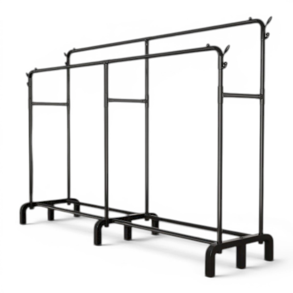 Suport haine dublu metalic 190x159x40 cm, organizator umerase si suport pantofi, negru