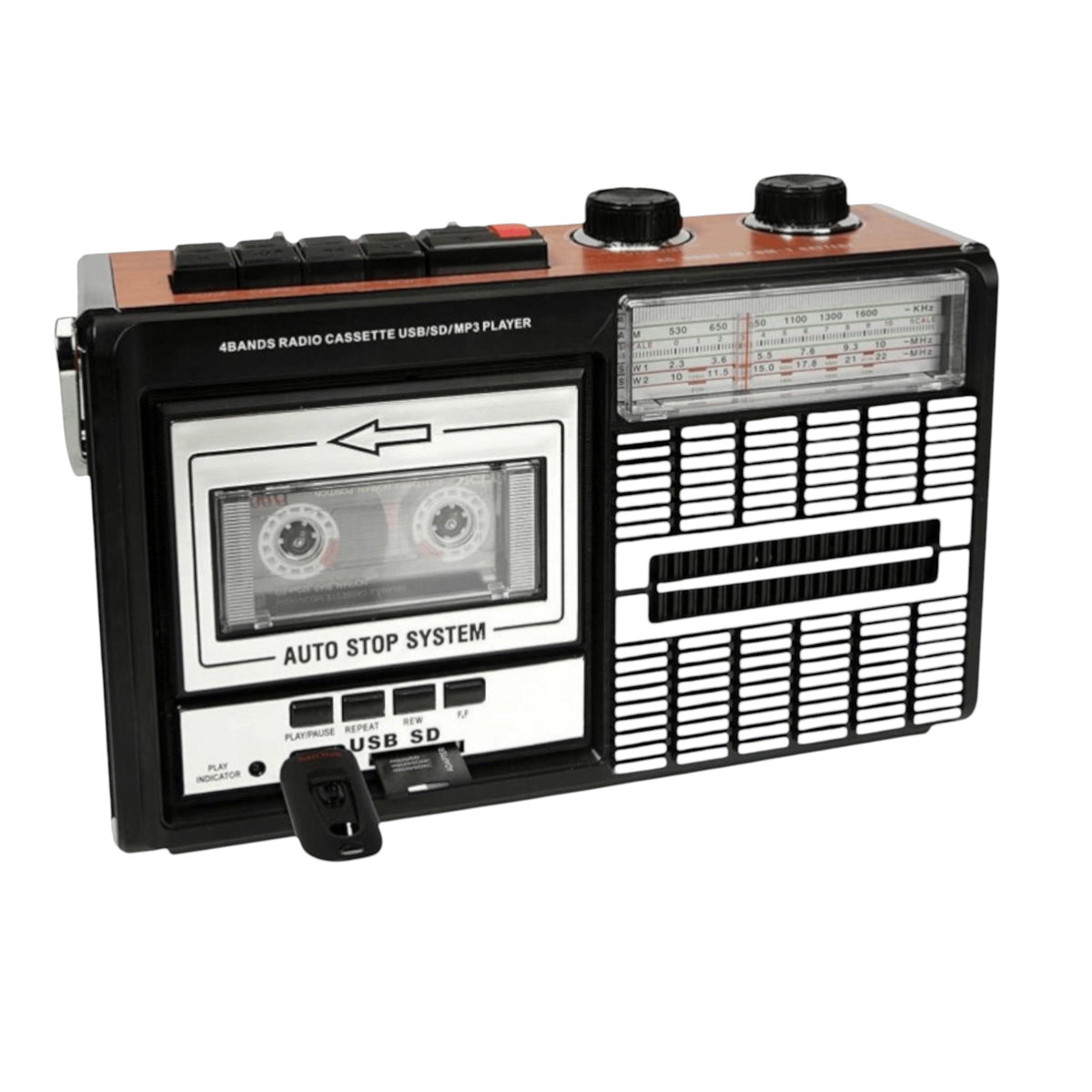Radiocasetofon 8W, AM/FM, USB, SD, Inregistrare audio, 27.5x11x17 cm