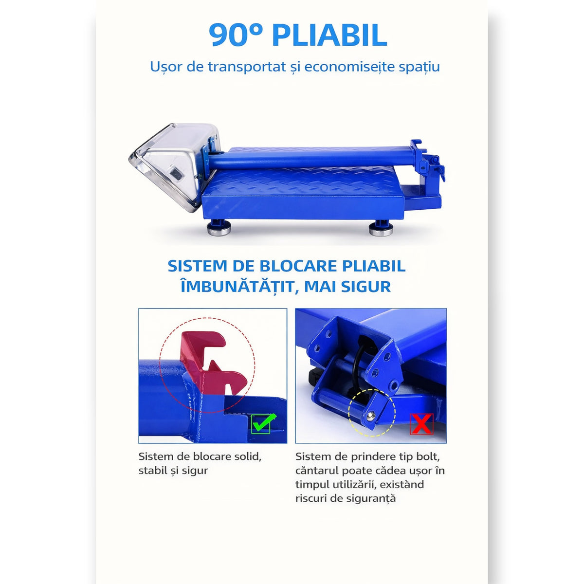 Cantar electronic cu platforma 350 kg, brat rabatabil, afisaj LCD, baterie interna