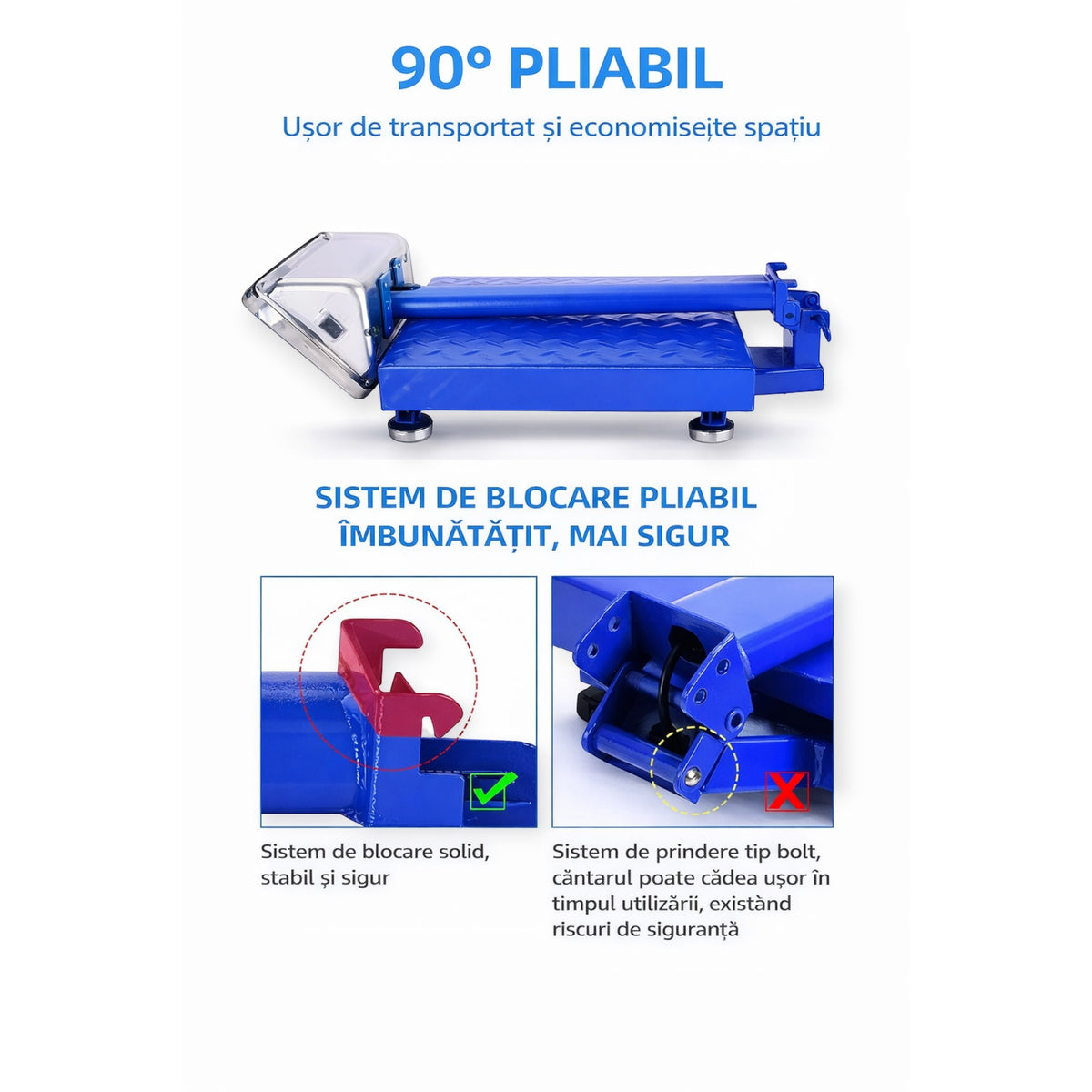 Cantar electronic cu platforma 500 kg, brat rabatabil, afisaj LCD, baterie interna
