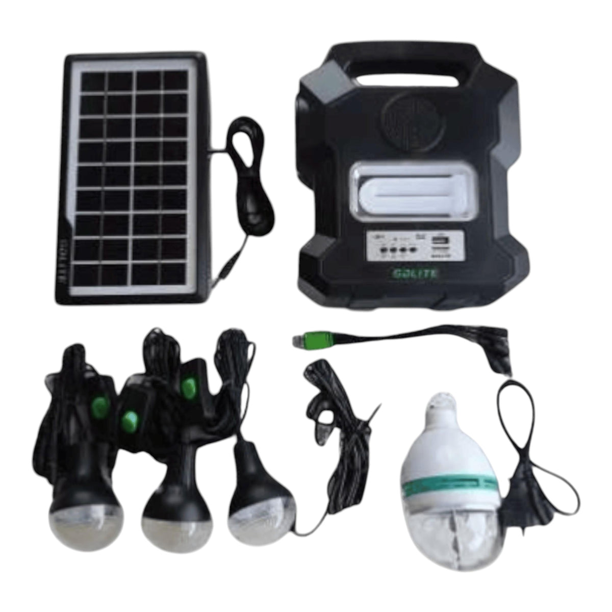 Kit Solar Portabil GDLITE GD-1000A, Panou Solar, USB, Bluetooth, Radio FM, MP3, Lanterna LED, 4 Becuri Incluse, Alimentare 220V