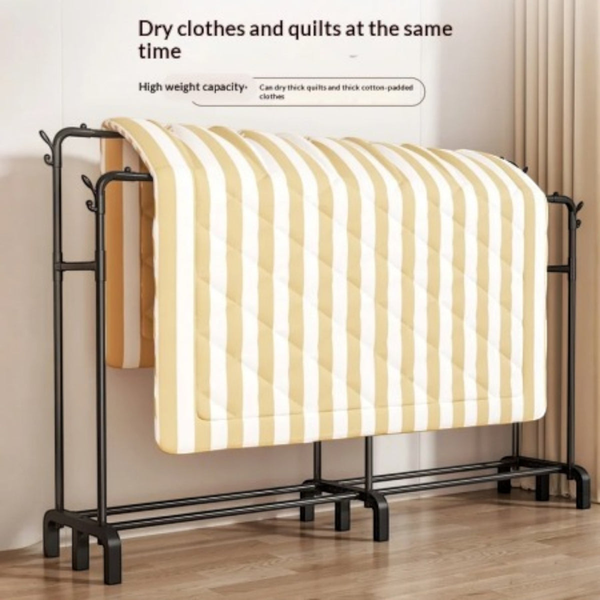 Suport haine dublu metalic 190x159x40 cm, organizator umerase si suport pantofi, negru