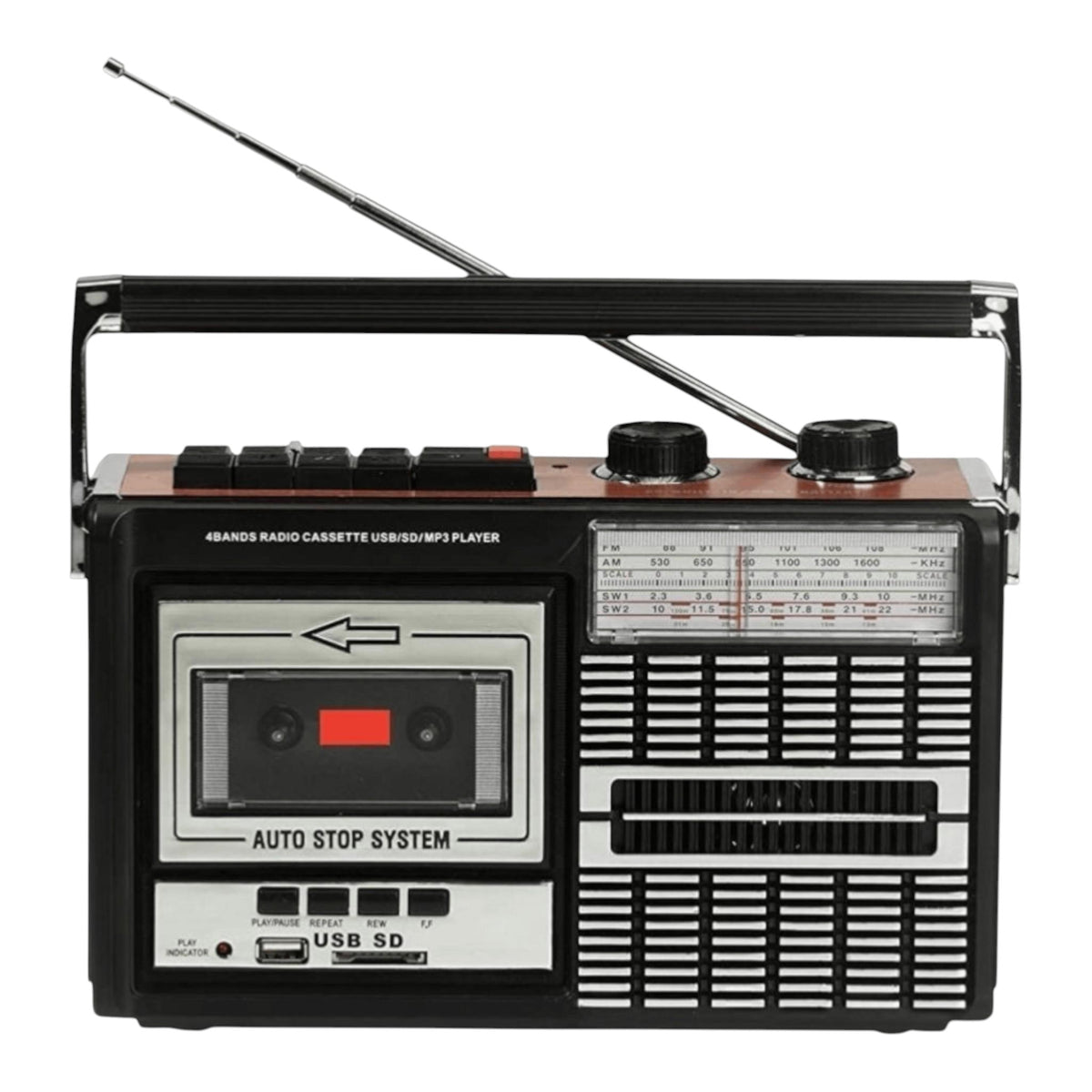 Radiocasetofon 8W, AM/FM, USB, SD, Inregistrare audio, 27.5x11x17 cm