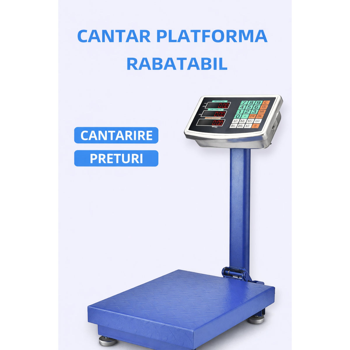 Cantar electronic cu platforma 700 kg, brat rabatabil, afisaj LCD, baterie interna