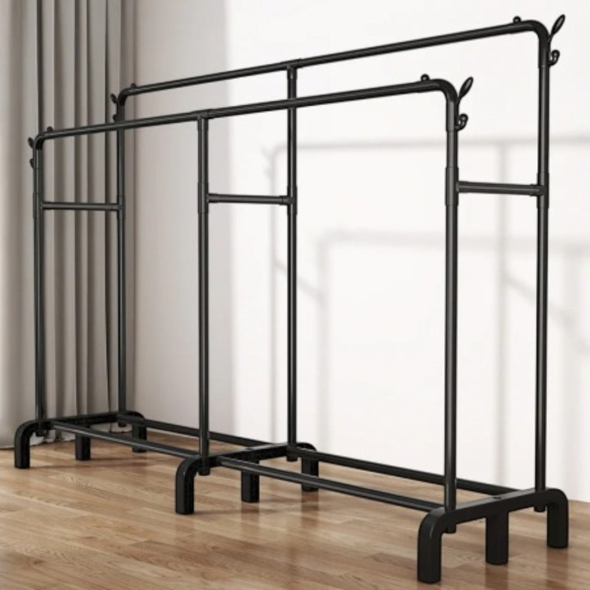 Suport haine dublu metalic 190x159x40 cm, organizator umerase si suport pantofi, negru