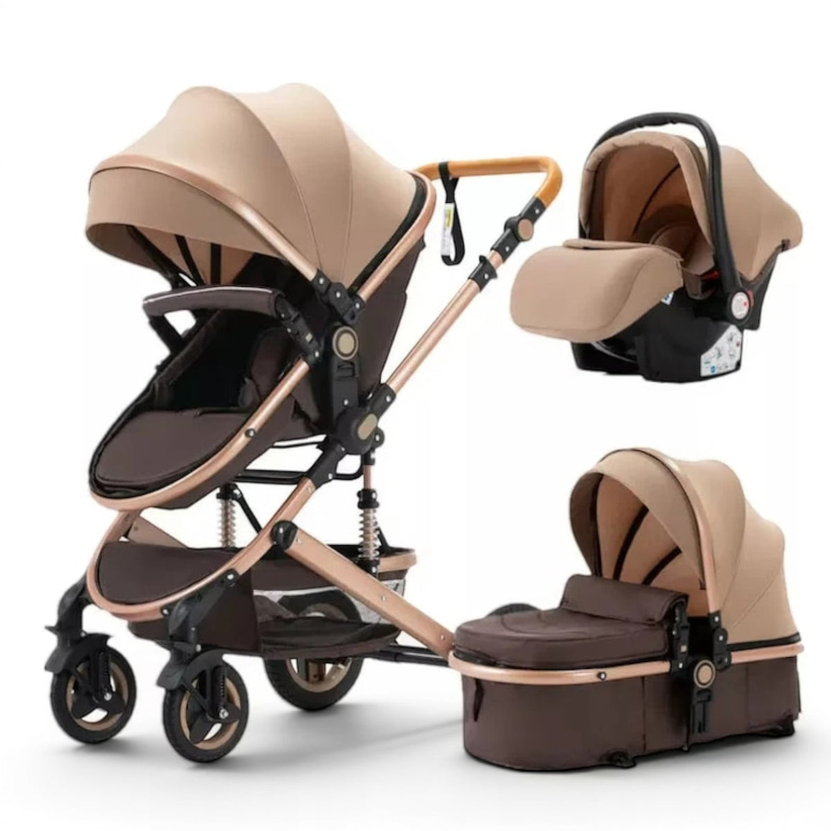 Carucior 3 in 1 Multifunctional, cu suspensii, Pliabil, Landou, Scaun Auto si Carucior Sport, 0-36 luni, 25 kg, roti cauciuc, cos depozitare