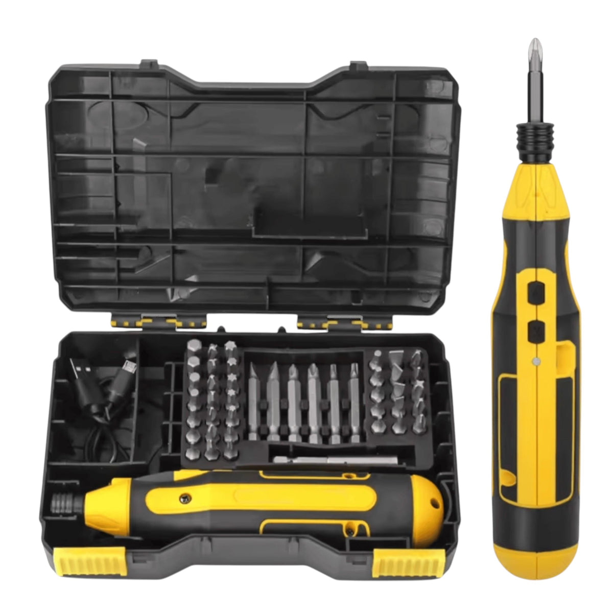 Set surubelnita electrica fara fir, LED, cuplu reglabil, 45 accesorii, USB, compact