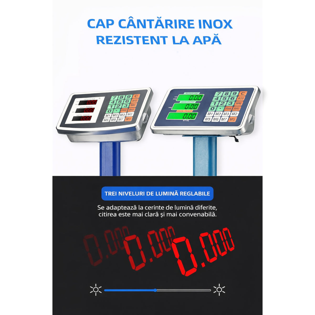 Cantar electronic cu platforma 500 kg, brat rabatabil, afisaj LCD, baterie interna