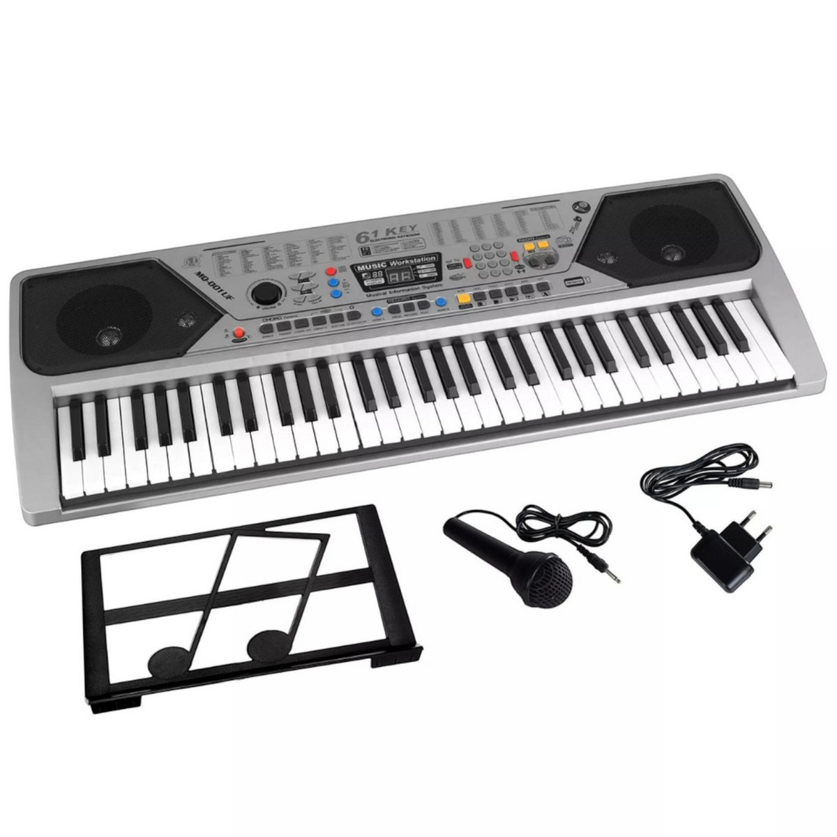 Orga electronica MQ-001UF, 61 clape, 100 ritmuri, 100 tonuri, 10 melodii demo, USB, Radio FM, MP3, Afisaj LCD, microfon inclus
