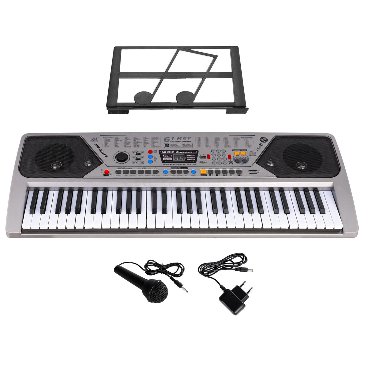 Orga electronica MQ-001UF, 61 clape, 100 ritmuri, 100 tonuri, 10 melodii demo, USB, Radio FM, MP3, Afisaj LCD, microfon inclus
