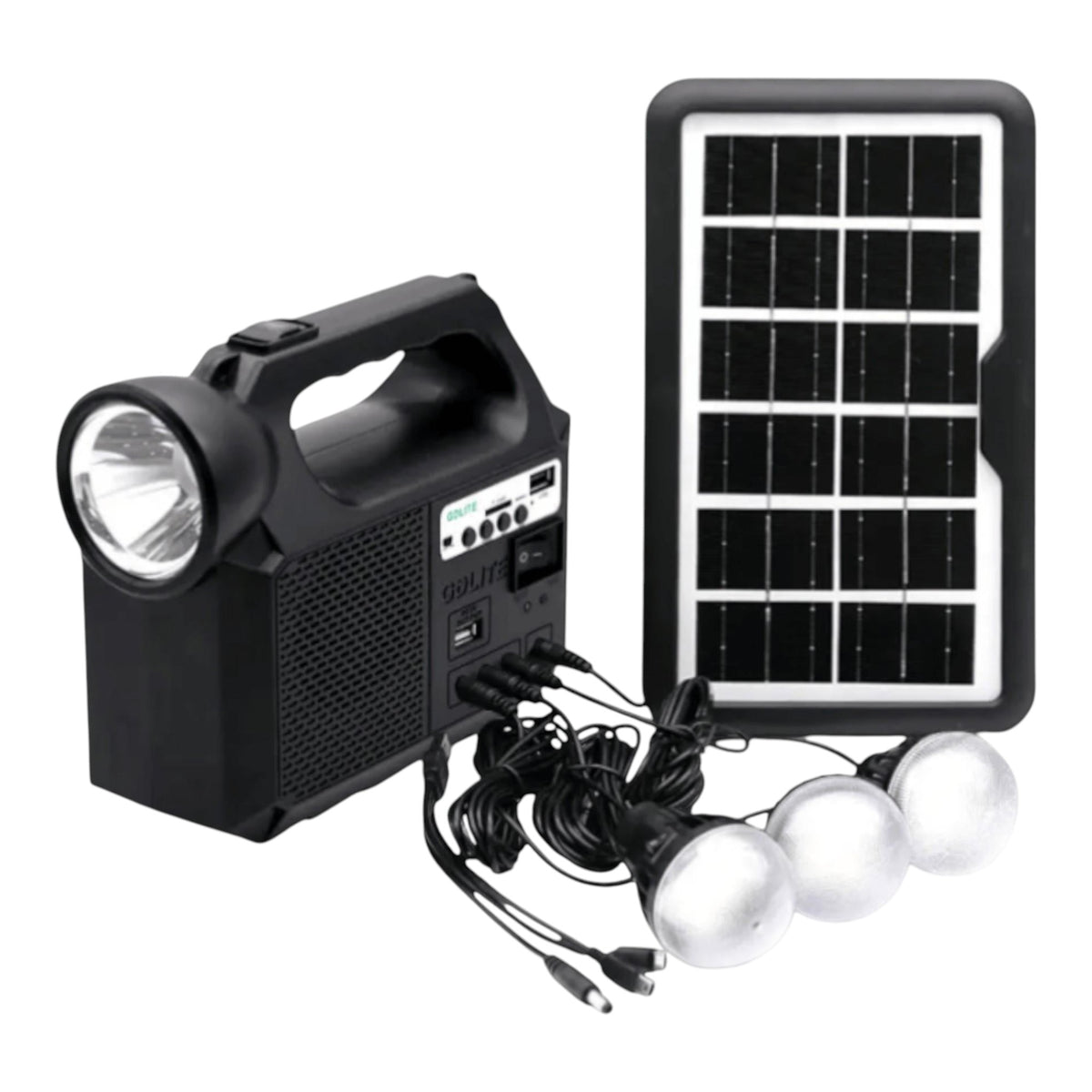 Kit solar portabil GD-8017M, Panou solar, Lanterna LED, 3 Becuri, Bluetooth, Radio FM, MP3, USB