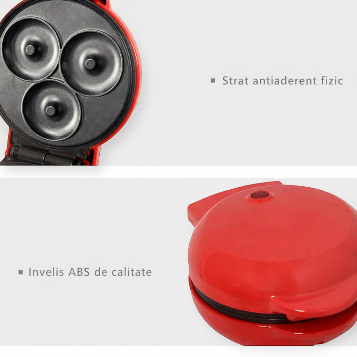Aparat electric pentru 3 gogosi, placi antiaderente, indicator LED, protectie supraincalzire