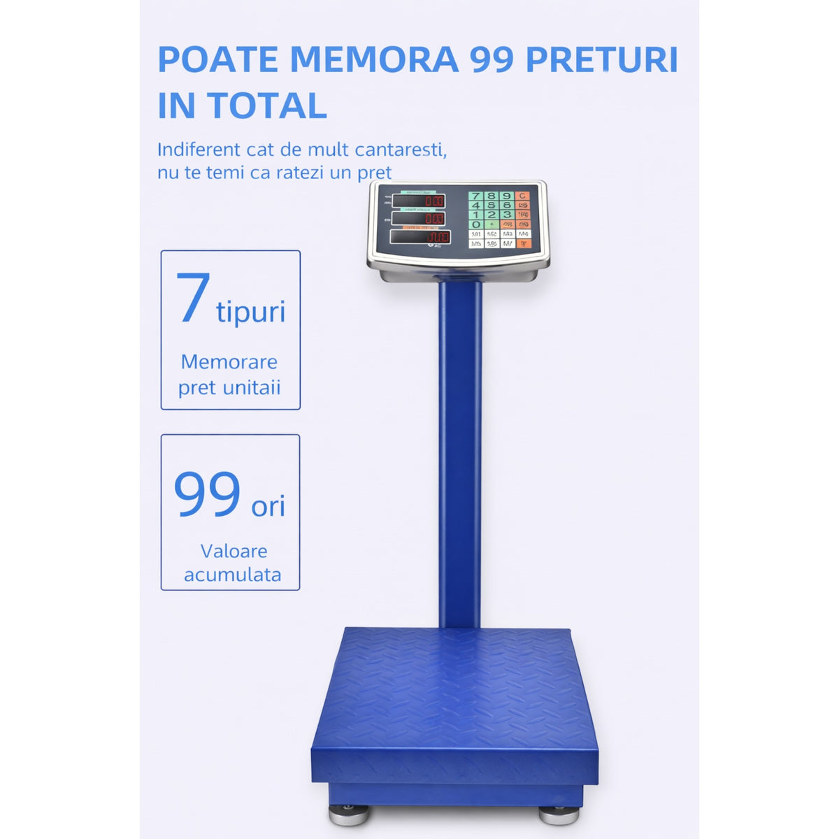 Cantar electronic cu platforma 350 kg, brat rabatabil, afisaj LCD, baterie interna
