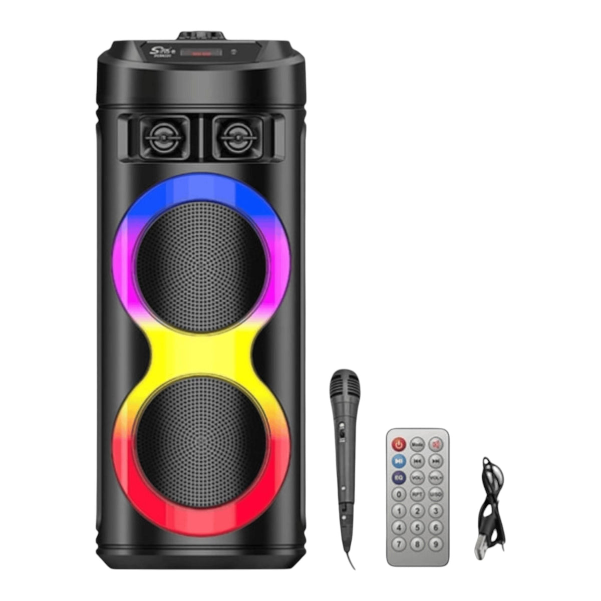 Boxa portabila 300W, 2 difuzoare 6.5 inch, 55 x 28 x 26 cm, AUX, Bluetooth, Joc Lumini, Stick USB, Microfon, Casti