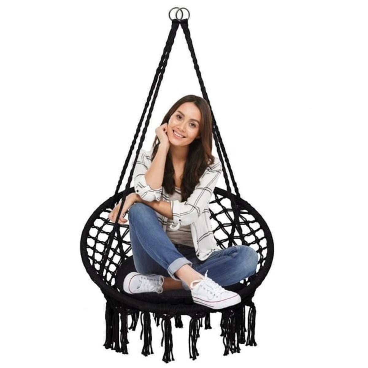 Leagan/balansoar suspendat tip scaun/hamac, diametru 80 cm, sarcina maxima 120kg, cadru metalic, pentru casa, gradina si veranda
