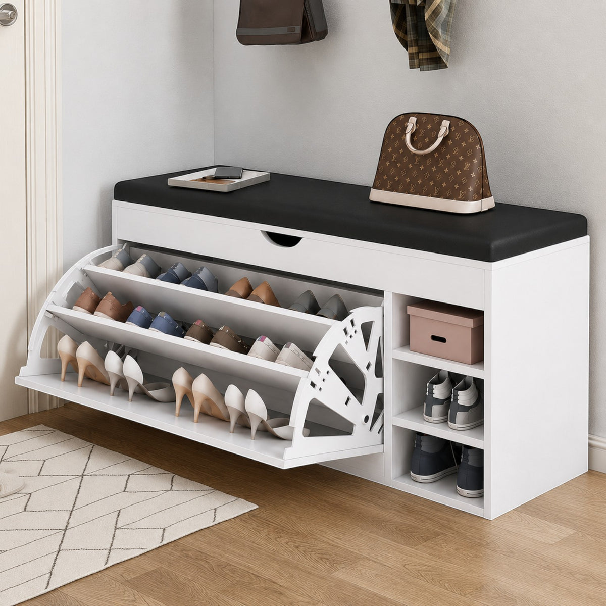 Dulap pentru pantofi tip bancheta, 6 rafturi, 100x34x50 cm, PAL melaminat