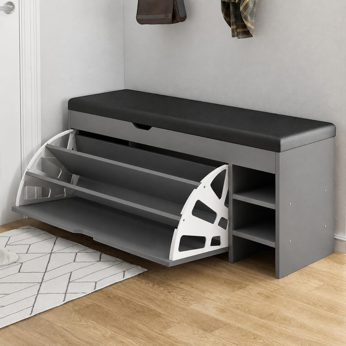 Dulap pentru pantofi tip bancheta, 6 rafturi, 100x34x50 cm, PAL melaminat