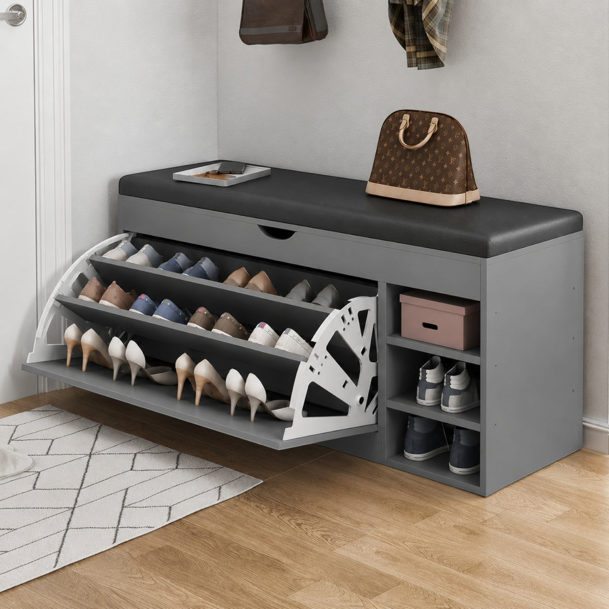 Dulap pentru pantofi tip bancheta, 6 rafturi, 100x34x50 cm, PAL melaminat