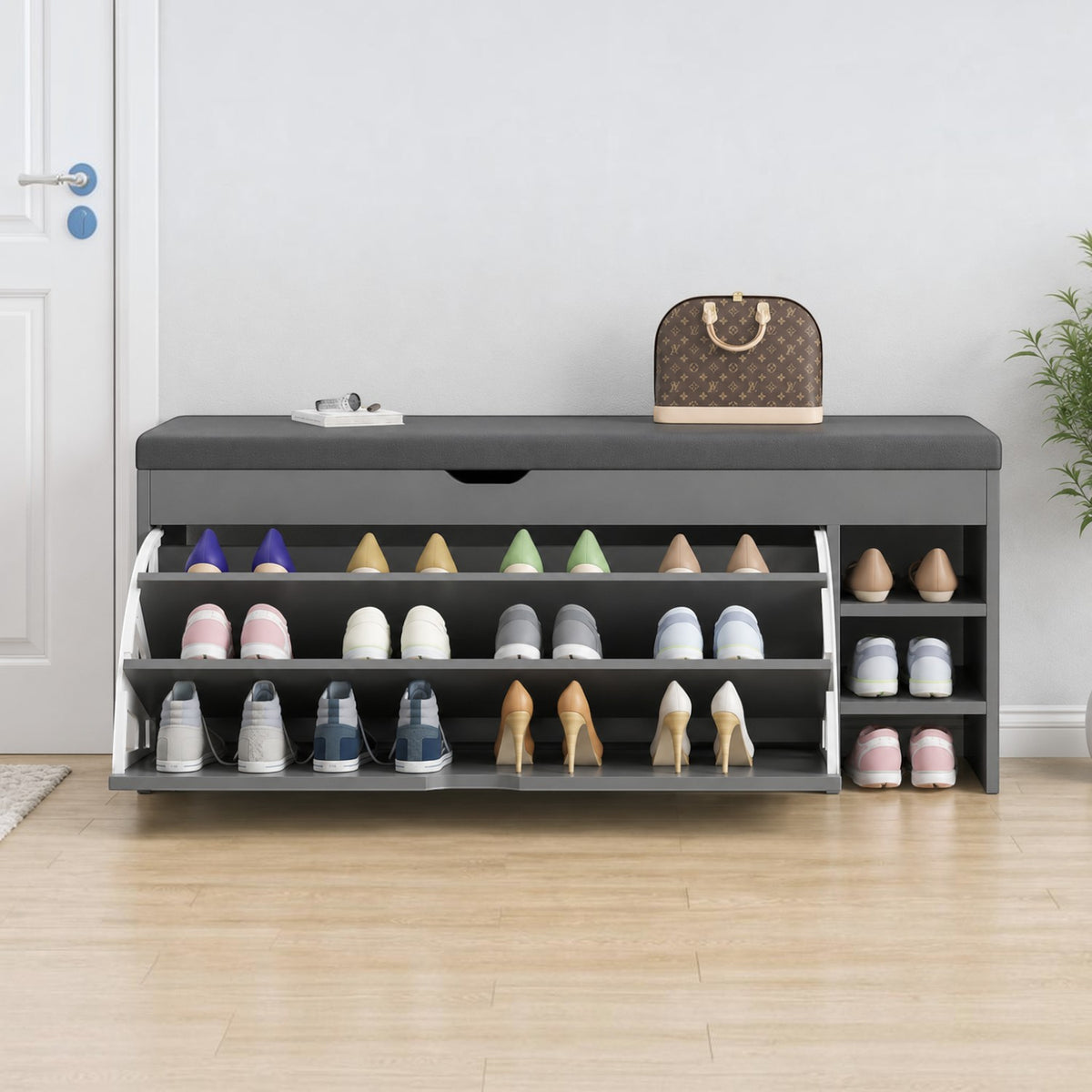 Dulap pentru pantofi tip bancheta, 6 rafturi, 100x34x50 cm, PAL melaminat