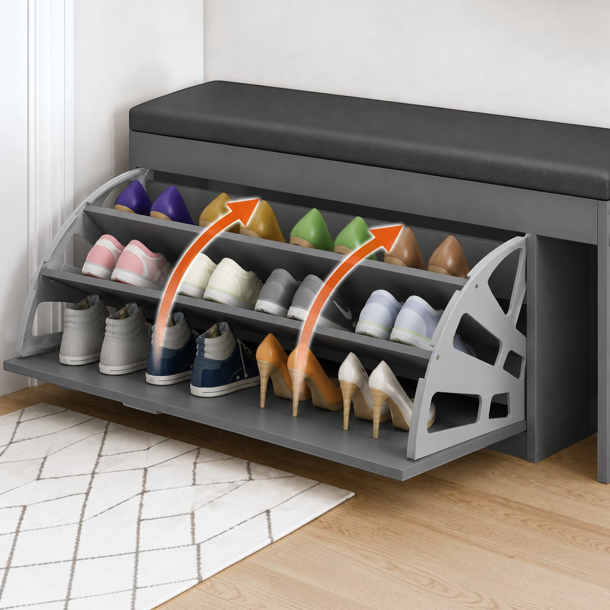 Dulap pentru pantofi tip bancheta, 6 rafturi, 100x34x50 cm, PAL melaminat