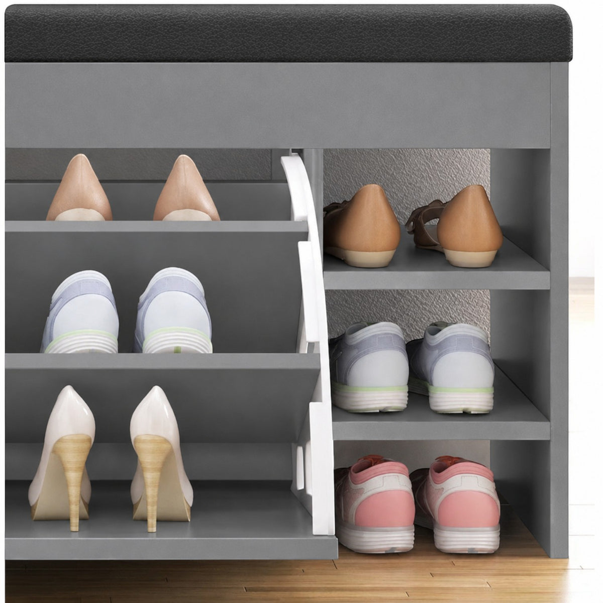 Dulap pentru pantofi tip bancheta, 6 rafturi, 100x34x50 cm, PAL melaminat