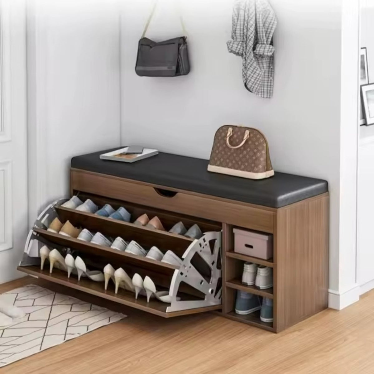 Dulap pentru pantofi tip bancheta, 6 rafturi, 100x34x50 cm, PAL melaminat