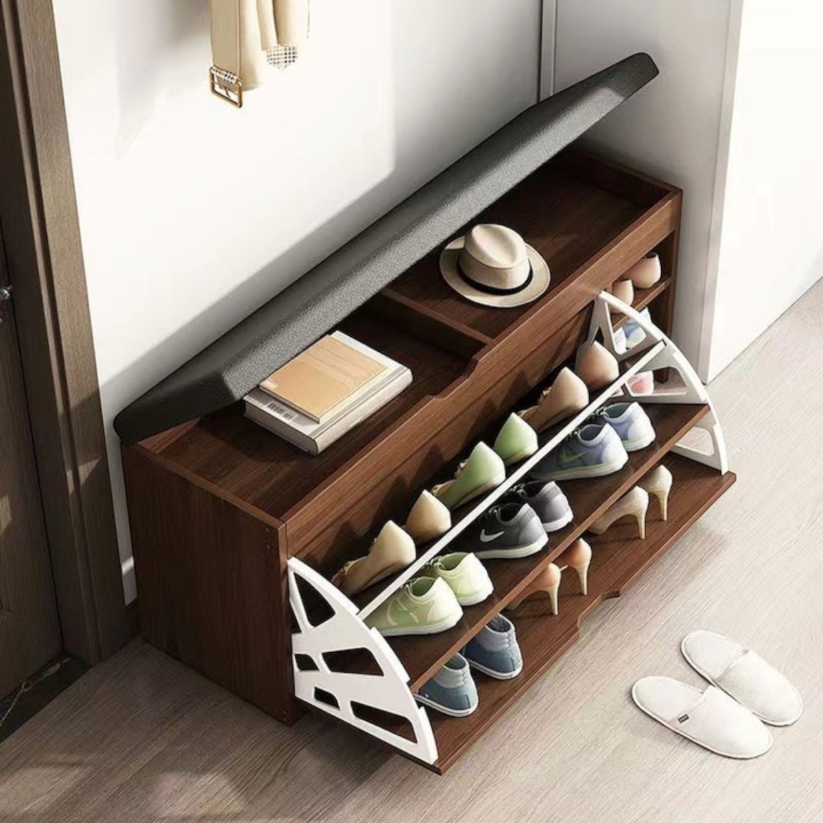 Dulap pentru pantofi tip bancheta, 6 rafturi, 100x34x50 cm, PAL melaminat