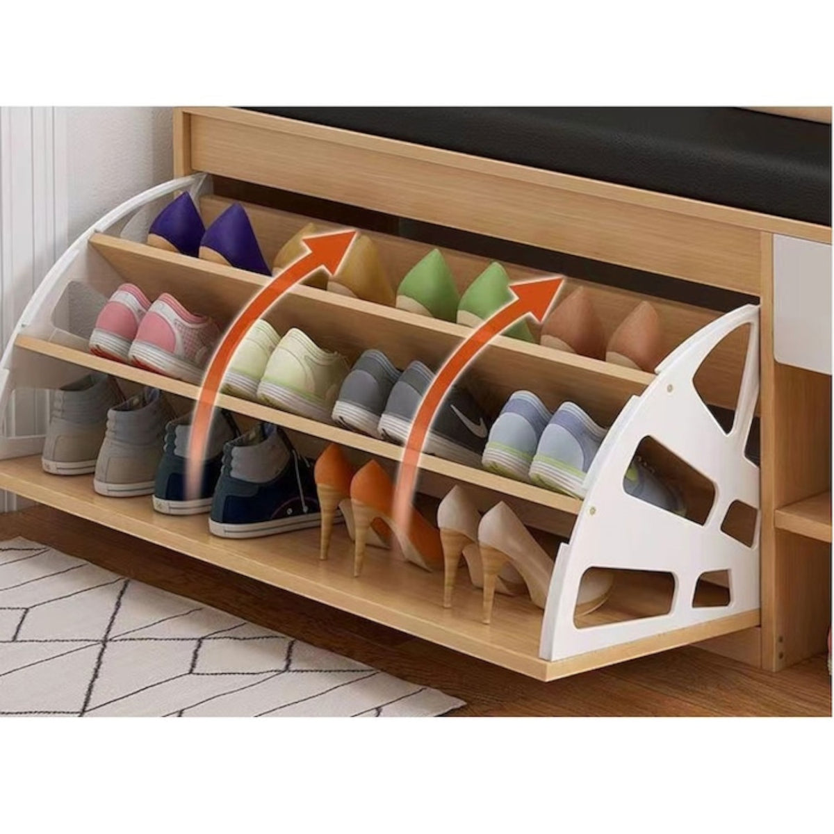 Dulap pentru pantofi tip bancheta, 6 rafturi, 100x34x50 cm, PAL melaminat