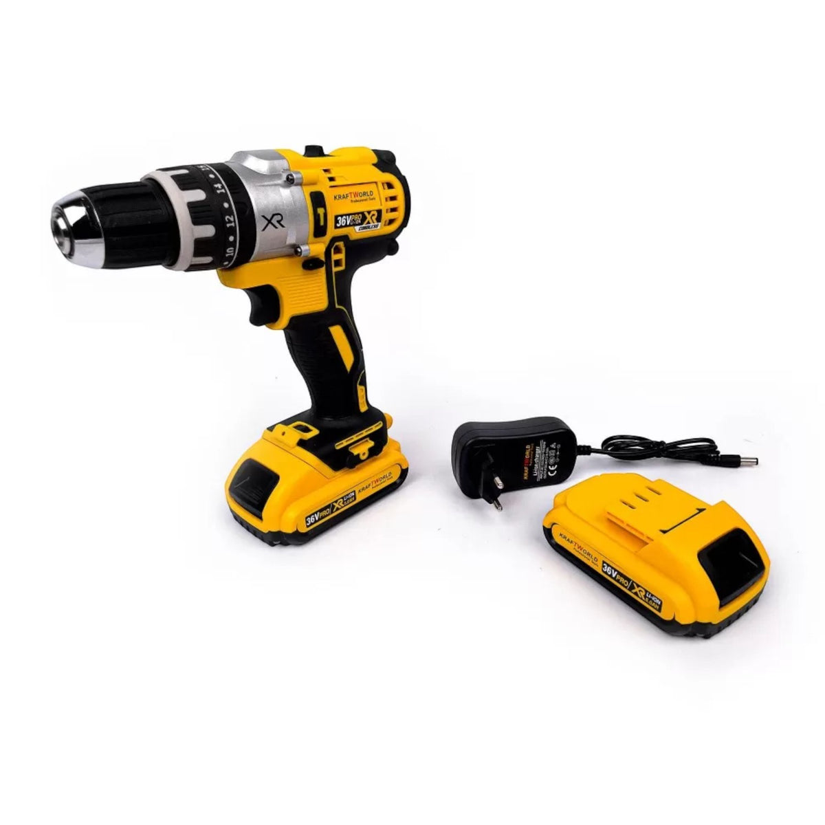 Masina de gaurit si insurubat, bormasina cu percutie, mandrina rapida 13mm, 1500 RPM, cu 2 acumulatori 36V si incarcator, valiza inclusa, 119 accesorii incluse